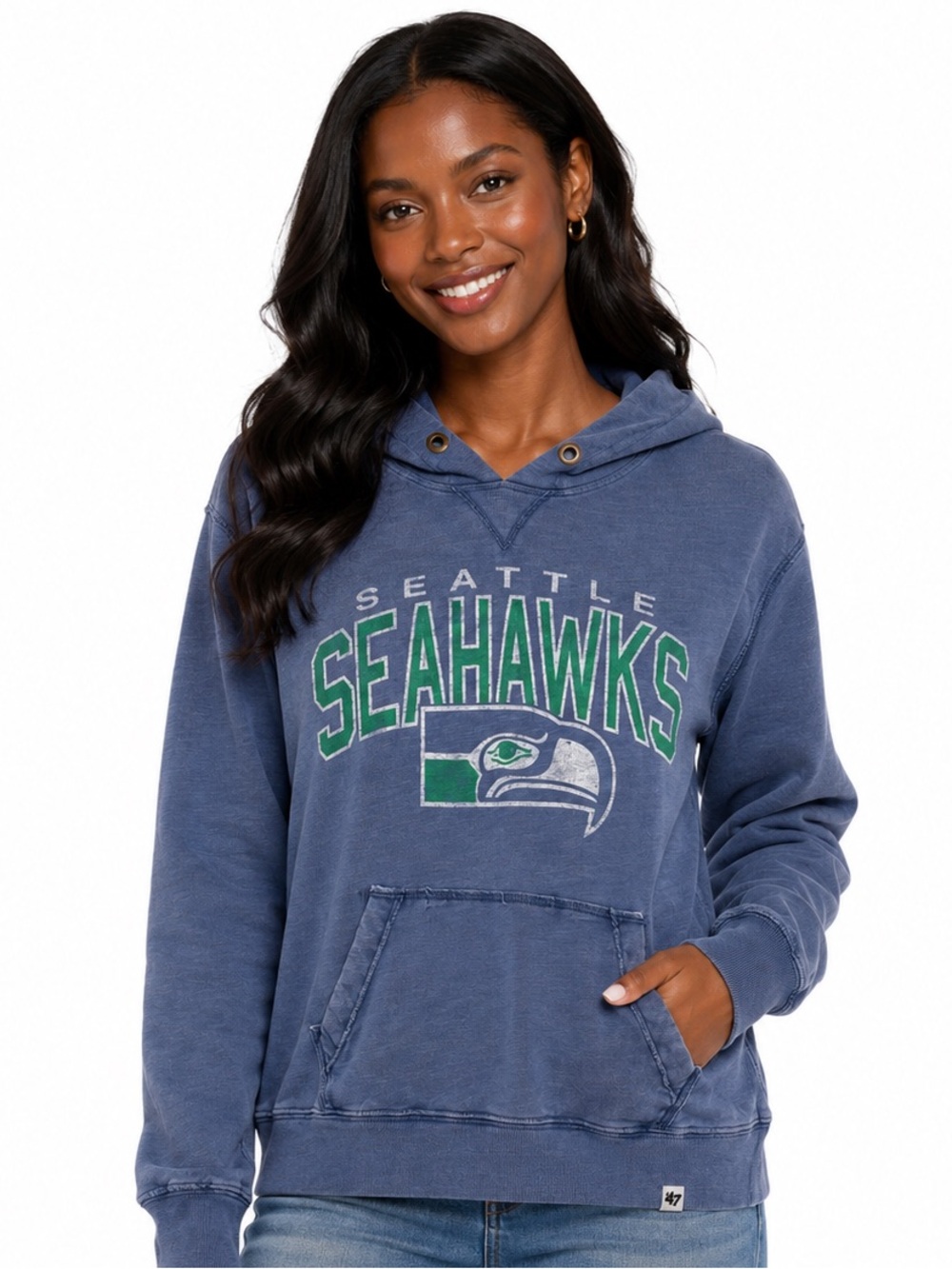 ’47 Brand Seattle Seahawks Vintage-Inspired Distressed Hoodie – Blue – Medium